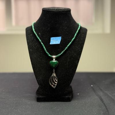 Jay King 925 Silver 18" Malachite Heart Pendant Necklace