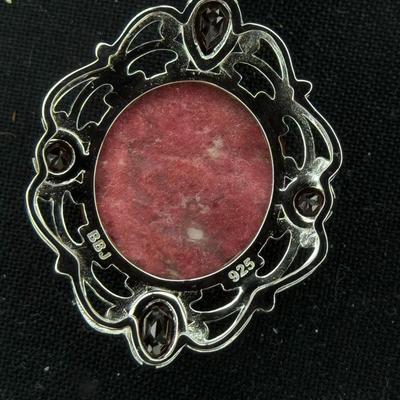 Thulite Bead Necklace & Oval Thulite w/ Chain Phodium over sterling Silver