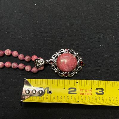 Thulite Bead Necklace & Oval Thulite w/ Chain Phodium over sterling Silver