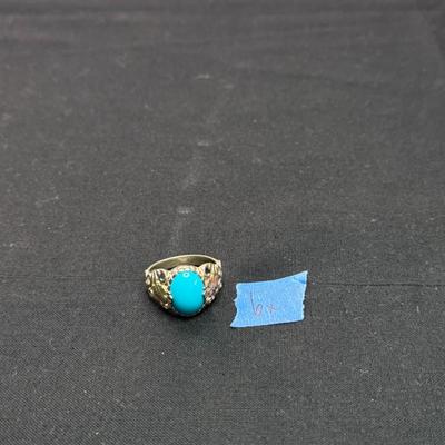 Turquoise Ring w/ Leaf etching on side