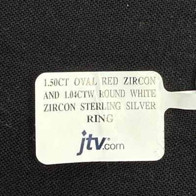 1.50CT Oval Red Ziron and 1.04CTW Round hite Zircon Sterling Silver