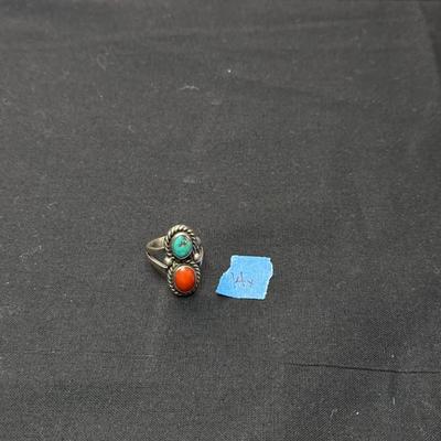 sterling silver turquoise, coral ring