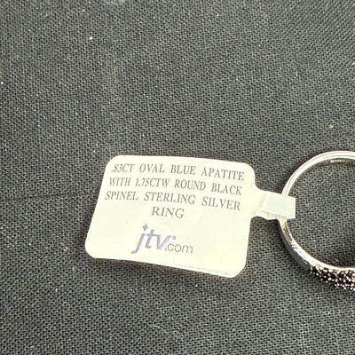 Oval Blue Apatite w/ 1.75CTW Round Black Spinel Sterling Silver