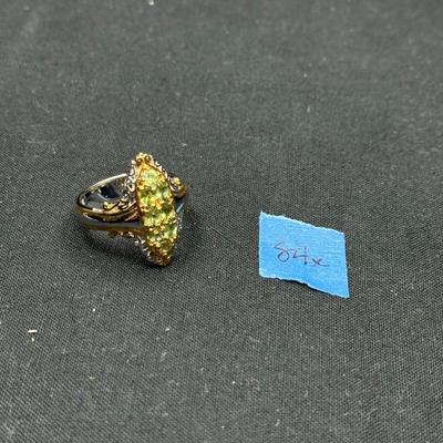 Sava Sphene Elongated Ring in Vermeil Yellow Gold and Platinum Over Sterling Silver