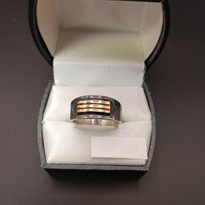 14K AND STERLING SILVER RING 8.24g SIZE 8 1/2
