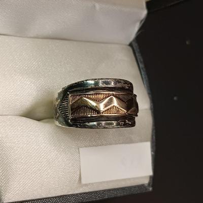 14K AND STERLING SILVER RING 6.19g SIZE 6 marked "MM Rogers JY"