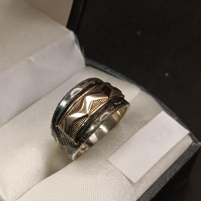 14K AND STERLING SILVER RING 6.19g SIZE 6 marked "MM Rogers JY"