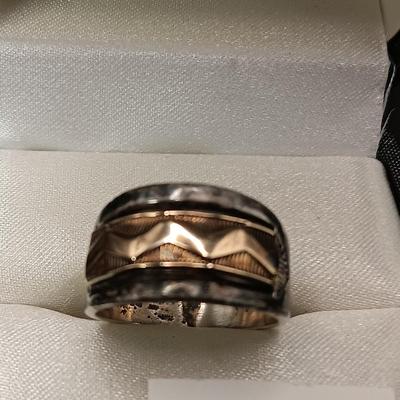 14K AND STERLING SILVER RING 6.19g SIZE 6 marked "MM Rogers JY"