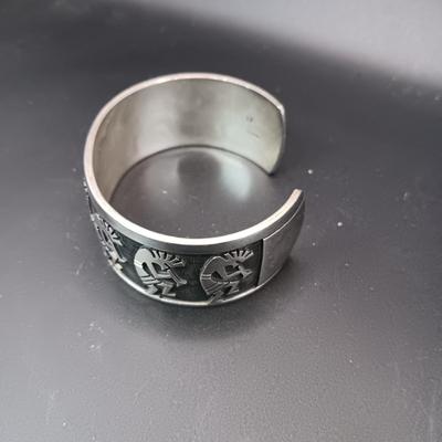 STERLING SILVER 2 TONE CUFF BRACELET MARKED "BG" 71.63g