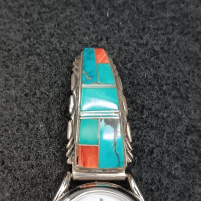 TURQUOISE AND CORAL WATCH BAND SET IN STERLING SILVER