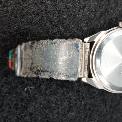 TURQUOISE AND CORAL WATCH BAND SET IN STERLING SILVER