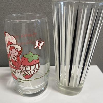 Vintage drinking glasses and glass container