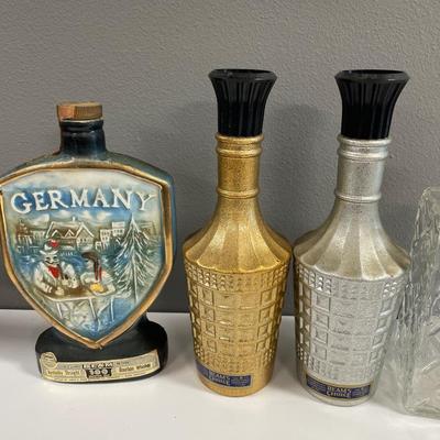 Vintage Beam bottles and clear glass decanters