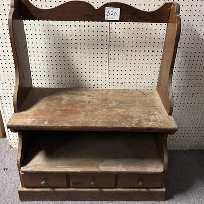 Vintage Wooden Shelf on Wheels