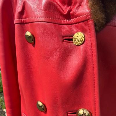 Fabulous Vintage Leather Fur Trim Coat Matching Waist Purse