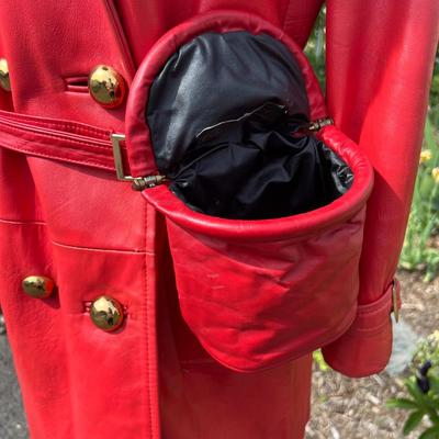 Fabulous Vintage Leather Fur Trim Coat Matching Waist Purse