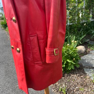 Fabulous Vintage Leather Fur Trim Coat Matching Waist Purse