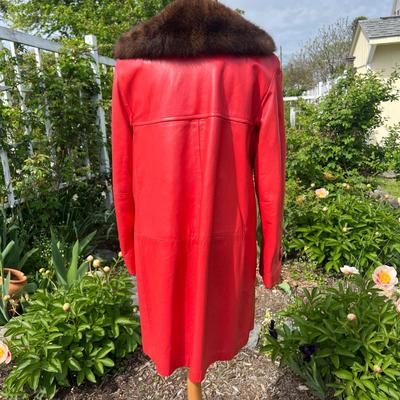 Fabulous Vintage Leather Fur Trim Coat Matching Waist Purse