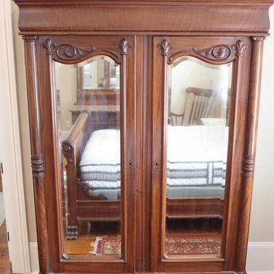 Walnut Victorian Two Door Wardrobe with Column Front