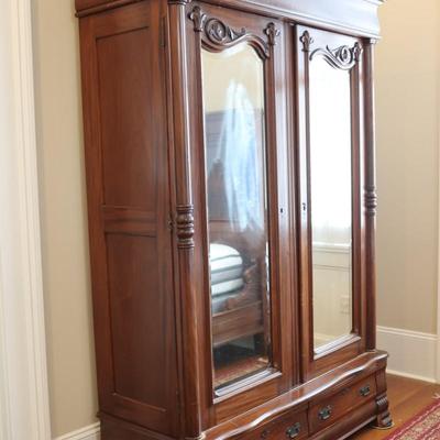 Walnut Victorian Two Door Wardrobe with Column Front