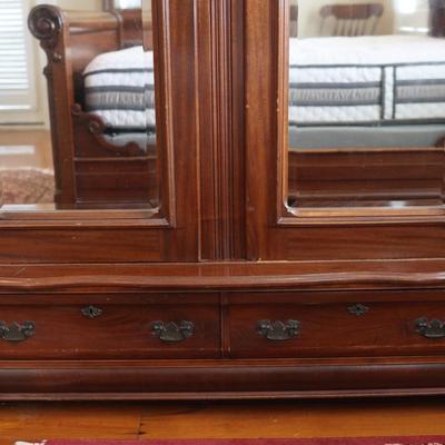 Walnut Victorian Two Door Wardrobe with Column Front