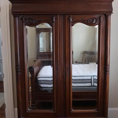 Walnut Victorian Two Door Wardrobe with Column Front