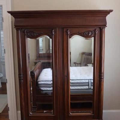 Walnut Victorian Two Door Wardrobe with Column Front