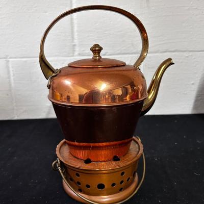 Copper tea kettle & warming stand