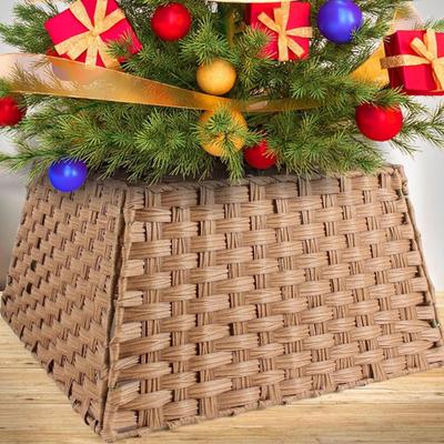 17" Christmas Tree Collar - Artificial Trees, Rattan Wicker Tree Skirt Collar, Christmas Tree Base Cover, Christmas Tree Basket Base...