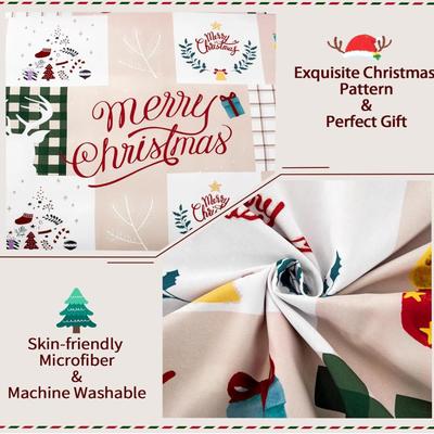 King Size Reversible Christmas Duvet Cover Set - (Duvet Cover & 2 Pillow Covers) Xmas Plaid Patchwork Comforter Cover Reindeer...