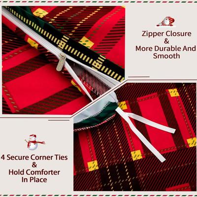 King Size Reversible Christmas Duvet Cover Set - (Duvet Cover & 2 Pillow Covers) Xmas Plaid Patchwork Comforter Cover Reindeer...