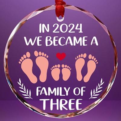 Crystal Ornaments - Family of Three Keepsake, New Baby's 1st Christmas, Parent Gift