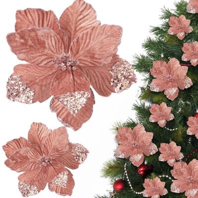 16 Pcs Christmas Poinsettia Flowers Decoration Artificial Velvet Flowers Glitter Magnolia Flower Ornaments for Christmas Tree Wreath...