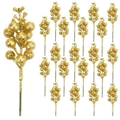 Christmas Gold Glitter Berries Stems - Artificial Christmas Picks for Christmas Tree Ornament Decorations, DIY Xmas Wreath, Holiday &...