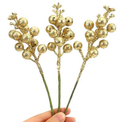 Christmas Gold Glitter Berries Stems - Artificial Christmas Picks for Christmas Tree Ornament Decorations, DIY Xmas Wreath, Holiday &...