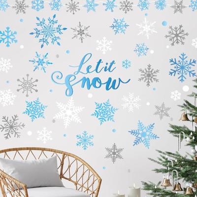 Winter Snowflake Wall Stickers Christmas Let It Snow Wall Decals Small Room Mural Stickers Frozen Vinyl Wall Decals for Party Home...