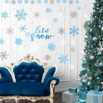 Winter Snowflake Wall Stickers Christmas Let It Snow Wall Decals Small Room Mural Stickers Frozen Vinyl Wall Decals for Party Home...