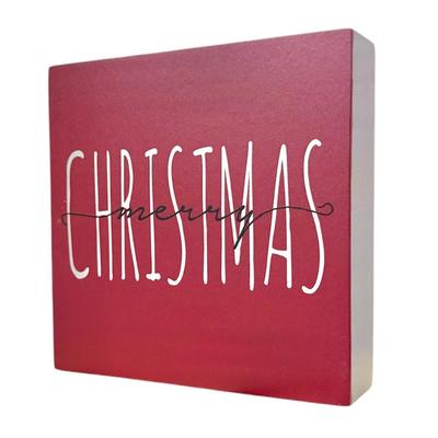 "Merry Christmas" - Christmas Wooden Box Sign Plaque - Rustic Art Home Shelf Desk Decor - 5" x 5" x 1"