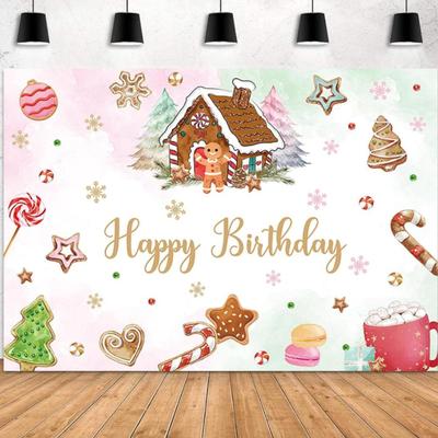 Christmas Gingerbread House Birthday Backdrop Winter Happy Birthday Photography Background Snowflake Candyland Merry Xmas Birthday Party...