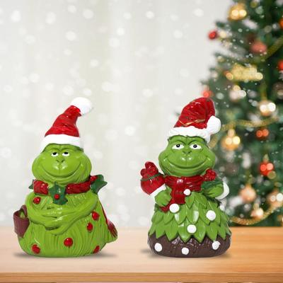 2 Piece Hand Painted Grinch Christmas Ornaments - Handmade Party Home Decorations for XMas Decor Holiday
