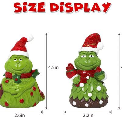 2 Piece Hand Painted Grinch Christmas Ornaments - Handmade Party Home Decorations for XMas Decor Holiday