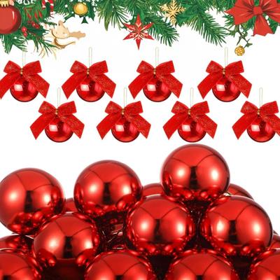 24 Piece Red Plastic Christmas Ball Hanging Ornaments w/Glitter Bow - Wreath Acrylic Fillable Ball Ribbon Bow for Christmas Tree Home...