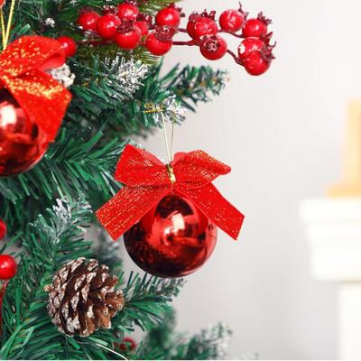 24 Piece Red Plastic Christmas Ball Hanging Ornaments w/Glitter Bow - Wreath Acrylic Fillable Ball Ribbon Bow for Christmas Tree Home...