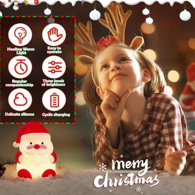Santa Claus Rechargeable LED Christmas Gift Night Light - 3 Level Dimmable Touch Lamp for Nursery & Kids Room Decor - Perfect Sleep...