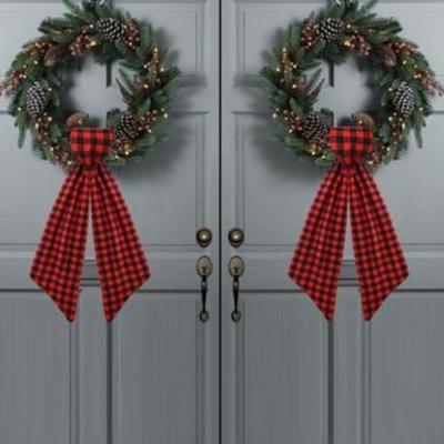 2 Pack Black & Red Buffalo Check Wreath Sash for Front Door Wreath - Satin Sash Blank Sashes Embroidery Monogram Yard Doorway Indoor...
