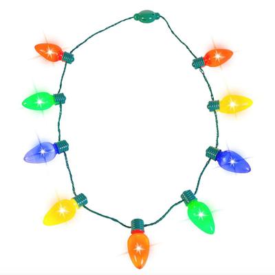 Christmas Holiday Light Up LED Necklace w/9 Vintage Inspired Colorful Lightbulbs