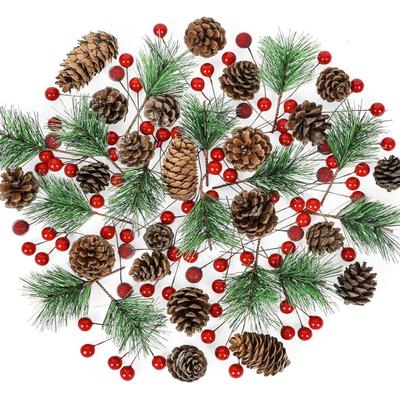 261 Pcs Christmas Wreath Accessories - Artificial Red Berries, Pine Cones, Pine Needles w/ Hemp Rope for Xmas Wreath DIY Crafts Party...