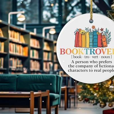 12-Pack - "BOOKTROVERT" White Ceramic Glazed Double Sided Hanger for Book Lovers - Librarian, Nerd, Book Lover, Book Club...