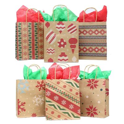 24-Pack Christmas Kraft Gift Bags - Paper Gift Bags, Goody Bags, Xmas Gift Bags, Classrooms & Party Favors - (9 x 7.3 x 3.3)