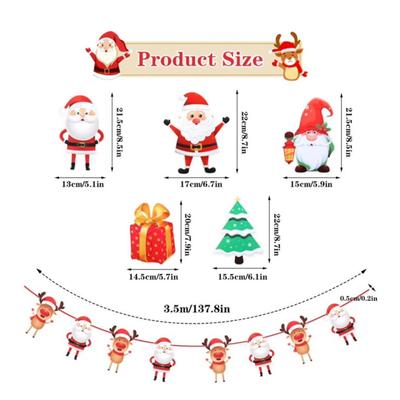 5-Piece Christmas Banners Flags Hanging Bunting w/ Santa Claus, Xmas Tree, Snowman, Reindeer & Christmas Gift Box - Paper Hanging Banner